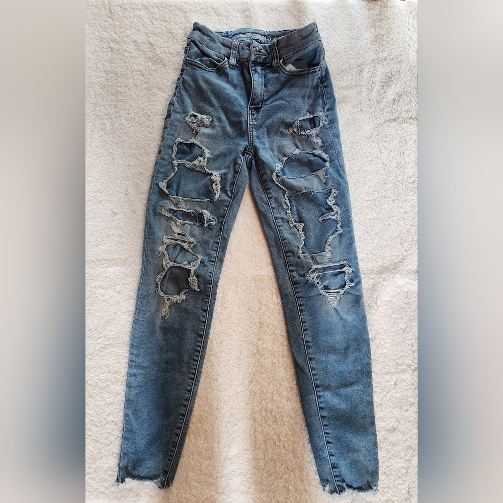 American Eagle Outfitters Blue Skinny Jeans Vintage Distressed